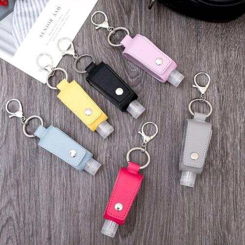 ZWPON Tassels Leather Keychain Holder Carriers Trapezoid 30ml Portable Empty Leakproof Plastic Travel Bottle for Hand Sanitizer