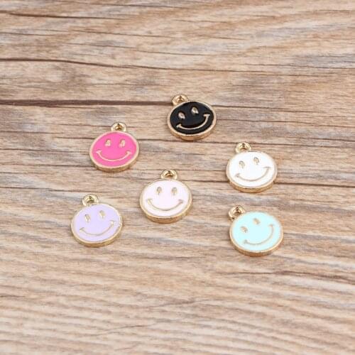 20Pcs/Lot Drop Oil Lovely Smiling Face Shape Pendant Jewelry Findings Gold Color Charms Handmade Necklace Accessory