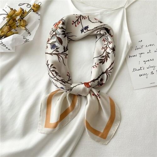 2021 New Satin Square Scarf For Women Neckerchief Female Headband Print Silk Shawl Retro Hair Wrap Lady Foulard Hijab Bandana