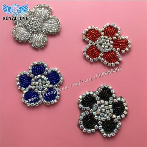 30pcs) Handmade Fashion Iron on Crystal Flower AB Rhinestone Applique Patch Hot-Fix Beaded Trim DIY Sash Girl Hair Accessories