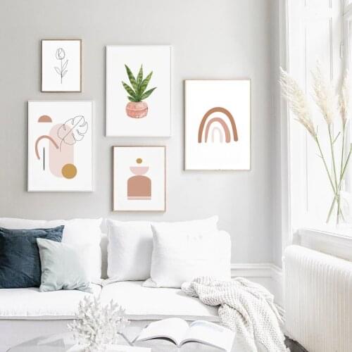 Abstract Minimalist Painting Geometric Plant Scene Modern Canvas Prints Boho Poster Gallery Wall Art Pictures for Living Room