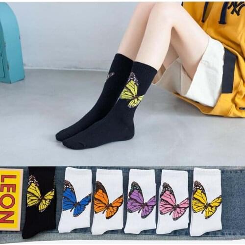 Sparkling Lovely Soft Womens Socks, New Butterfly Fashion Worsted Pure Cotton Korean Harajuku Street White Black Casual Socks