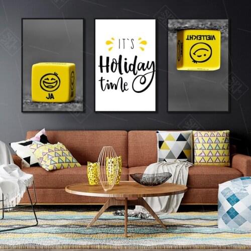 Its Holiday Time! Nordic Minimalist Funny Quotes Art Canvas Print Painting Smiley Face Posters Nursery Baby Room Wall Pictures
