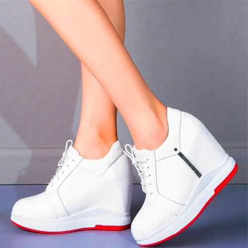 EUR34-46 Party Pumps Boots Womens Cow Leather Platform Wedge Ankle Boots High Heels Lace up Round Toe Oxfords Fashion Sneakers
