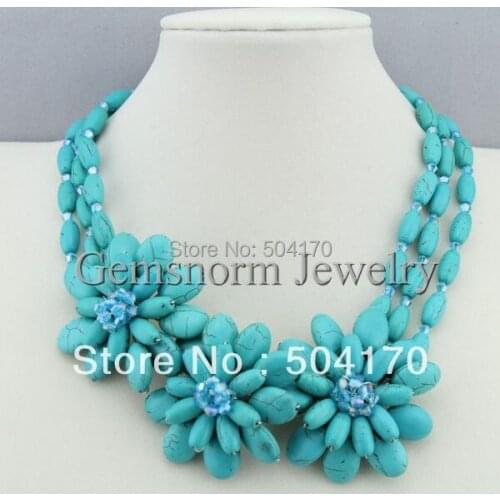 Handmade Stone Flower Chokers Necklace Fashion Beaded Statement Chunky Necklace TN062