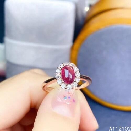 KJJEAXCMY fine jewelry 925 sterling silver inlaid Natural pyrope garnet Girl fashion simple plain Chinese style ring support che