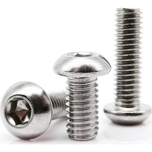 5/10/25/50pcs ISO7380 M1.6 M2 M2.5 M3 M4 M5 M6 M8 304 Stainless Steel Hex Hexagon Socket Button Round Head Screw Bolt L= 3-100mm
