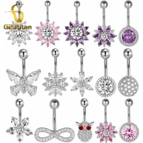G23titan AAA Zircon Flower Belly Button Ring Body Piercing Jewelry Navel Piercing Silver Color umbilicus piecing