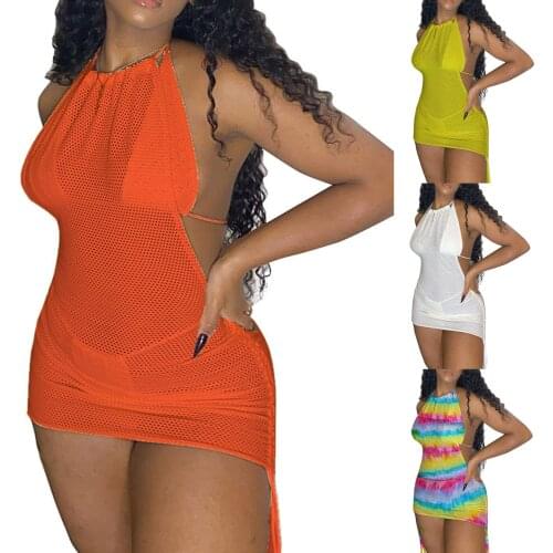 3 Pieces Swimwear Set, Female Halter Neck Sleeveless Dress+ Strappy Bikini Tops+ Panties for Summer