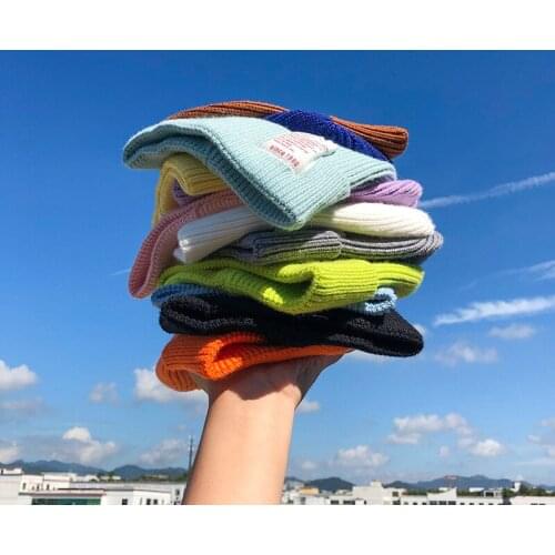 Korean Fashion Autumn Winter Warm Knitting Hats For Women Yellow Purple White Pink Grey Blue Brown Black Hat Boys Girls Beanie