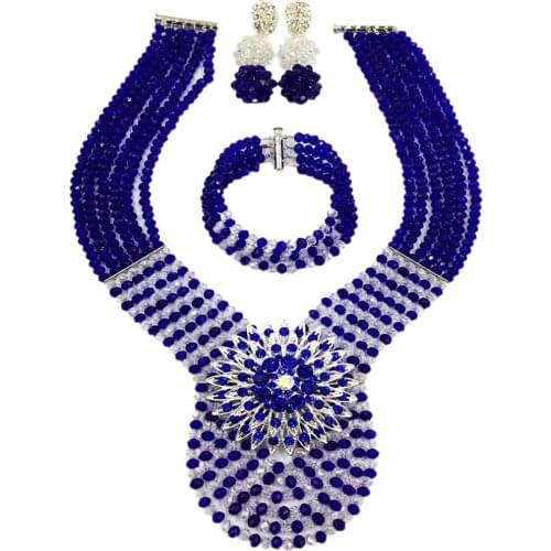 Pretty Royal Blue and Clear AB Crystal African Beads Necklace Jewelry Set Nigerian Wedding Jewelry Sets for Woman 6WDK10