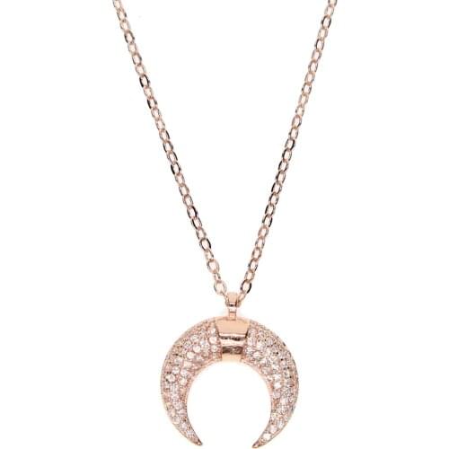 Hot Sale Delicate Moon pendant Necklace Curved CZ crescent moon rose gold coloR women horn Necklace ladies Jewelry Birthday Gift