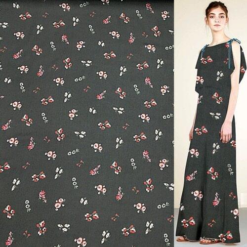 Mini floral print pure silk georgette gauze silk fabric black background,SCG456