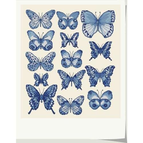 Cross stitch Handmade 14CT Counted Canvas DIY,Cross-stitch kits,Embroidery -blue blue and white butterfly 41-46