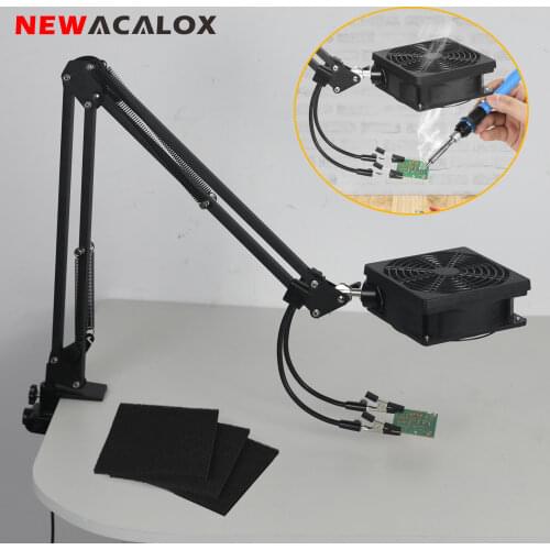 NEWACALOX EU 220V Desk Clamp Solder Smoke Absorber Remover Fume Extractor Smoke Prevention Absorber with 3pcs Filter Sponge