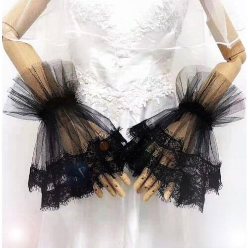 Summer Sunscreen Dress Fingerless Trumpet Shape Gloves Female Short Bow Black Lace Gloves Woman Thin Glove J33