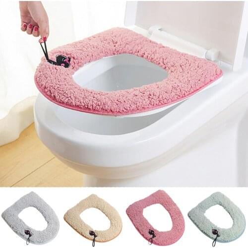 Plush Toilet Seat Glued type Case Warmer Toilet Accessories Washable Cute Embroidered Cartoon Thicken Toilet Seat Covers
