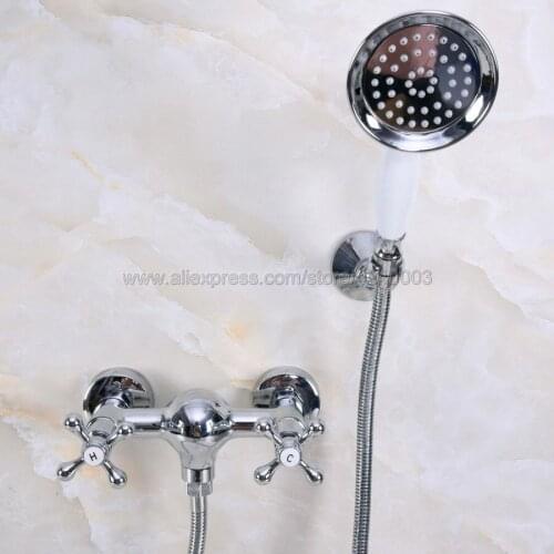 Polished Chrome Bath Faucets Wall Mounted Bathroom Basin Mixer Tap Crane With Hand Shower Head Bath & Shower Faucet Kna280