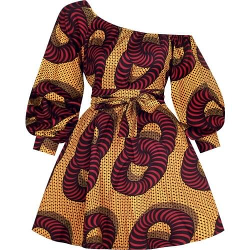 Oblique Shoulder Sexy African Dress Women Dashiki Print Casual Party African Dresses Women African Clothes Traditional Costume