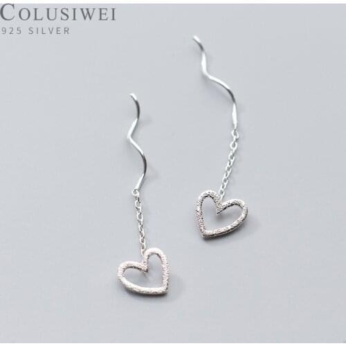 Colusiwei Authentic 925 Sterling Silver Heart Jewelry Drop Earrings for Women Fashion Long Chain Tassel Dangle Earrings Brincos