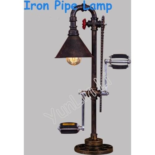 Iron Pipe Lights Vintage Iron Water Pipes Desk Lamp 15W Creative Bicycle Pedals Iron Pipe 110V-240V Desk Lamps T3037