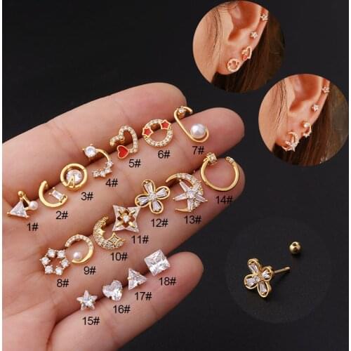 1Pc Helix Piercing Jewelry Fashion Charm Nails Love Heart Cz Ear Lobe Tragus Daith Cartilage Screw Back Daily Wear Earring Stud