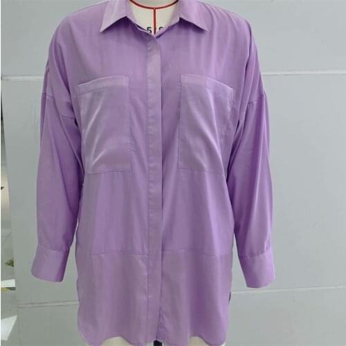 MESTTRAF Women 2021 Fashion With Pocket Button-up Blouses Vintage lapel Long Sleeve Female Asymmetry Shirts Streetwear