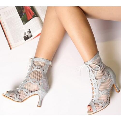 Women Latin Dancing Shoes Cuba Sneaker Salsa Soft Bottom High Heels Black White Lace-Up Boots For Ladies Girls 5-10cm L464