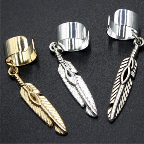 1PC Fashion No Pierced Ear Clip Cuff Wrap Earrings Leaf Feather Pendant Non-piercing Clip Earrings Women Party Statement Jewelry