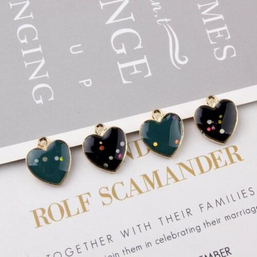 10pcs 15*17mm Gold Tone Alloy Material Oil drop Small Heart Charm Enamel Pendant For Earring Jewelry DIY Handmade Jewelry Making
