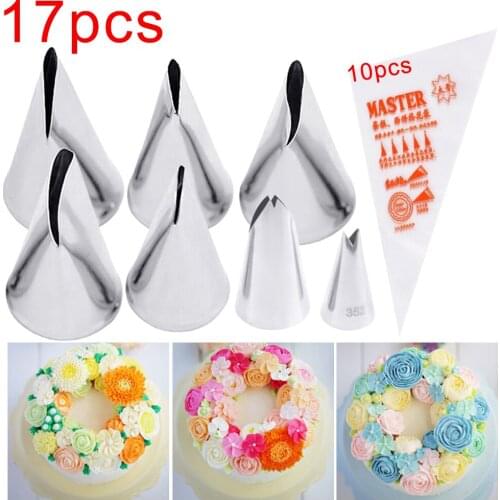 17PCS Rose Leaves Nozzles Stainless Steel Icing Piping Nozzles Tips Pastry Tips For Cake Decorating Pastry Fondant Tools