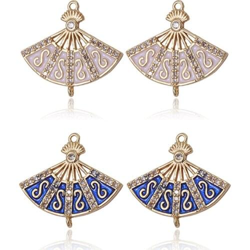 18K Gold Vintage Small Charm Enamel Fan Pendant Necklace Fit DIY Bracelet Jewelry Making Decoration Fashion Accessories Gifts