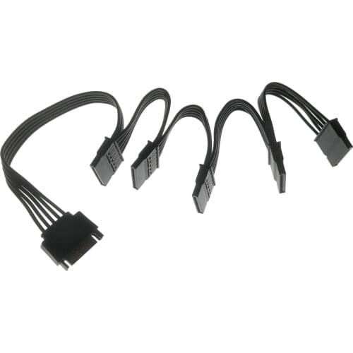 1pc PC Server Hard Drive 15Pin SATA Adapter 1 to 5 Splitter Power Extension Cable 18AWG Wire Black 60cm