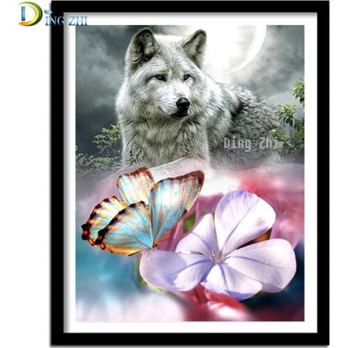 Diy Diamond Painting Wolf,Butterfly Wall Art Full Square Embroidery Animal Flower Decor Mosaic 5D Round Paste Drill Resin Crafts