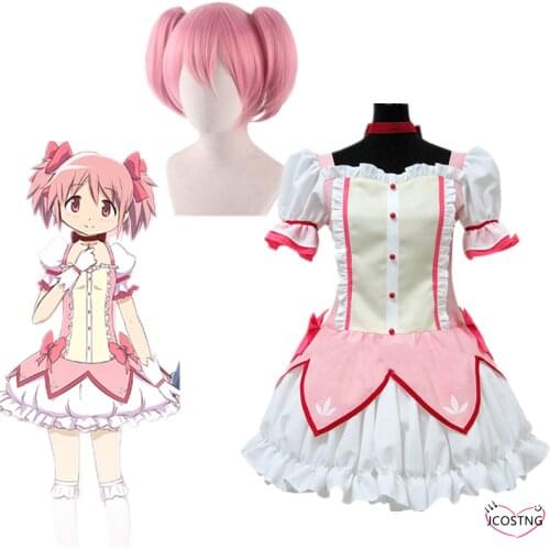 Anime Cosplay Kaname Madoka Cosplay Dresses Wig Puella Magi Madoka Magica Costumes Woman Headwear and Gloves Free Socks