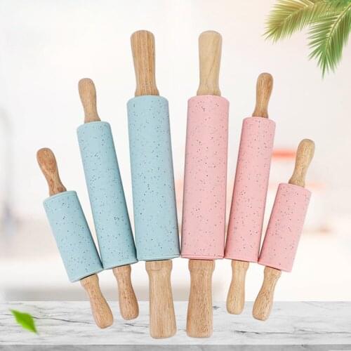 Non-Stick Silicone Rolling Pin Wooden Handle Pastry Dough Flour Roller Kitchen Cooking Baking Tool Cookie Dough Kitchen Tools