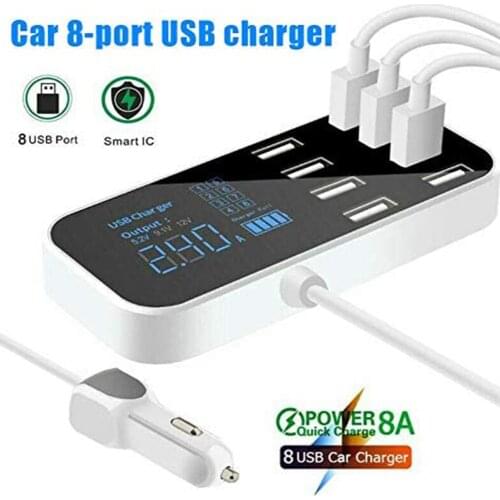 Car Charger A9S USB 8 Ports 40W Portable LED Digital Display Fast Charging Car Phone Charger 2020