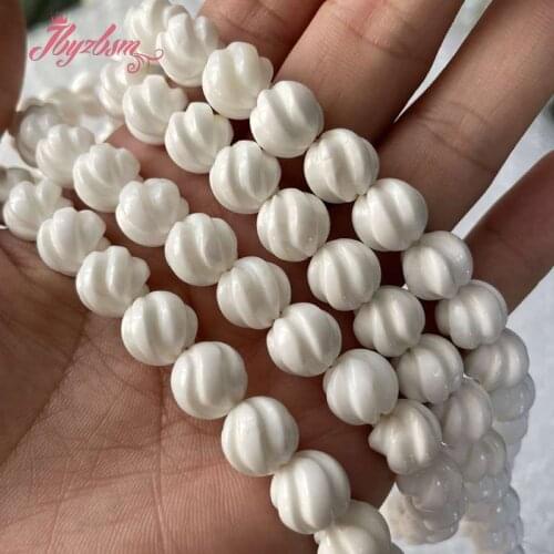 White Tridacna Shell Beads Grade AA Twist Round Natural Stone Beads for DIY Women Men Necklace Bracelet Jewelry Making 15"