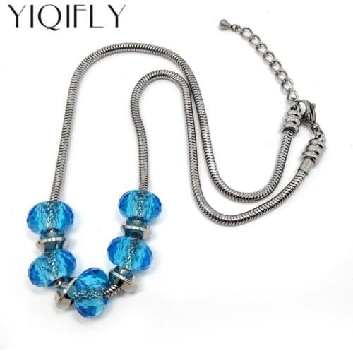 Free Shipping 45-60cm Crystal Glass Charms Stainless Steel Beads Stainless Steel snake chain fit European Necklace Jewelry DIY