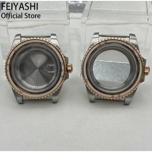 40mm Sapphire Glass 316L Stainless Steel Mens Rose Gold watches case fit nh35 nh36 dial movement Submariner accessory parts