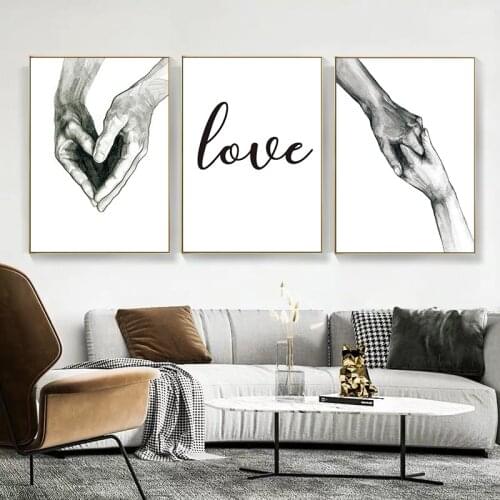 Black and White Love Holding Hands Canvas Painting Wall Art Pictures Nordic Posters And Prints Living Room Corridor Home Decor