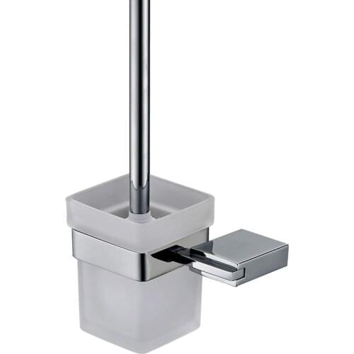 SUS 304 Stainless Steel Mirror Finished Effect Toilet Brush Cup Holer With Frosted Glass Cup Bathroom Accessories