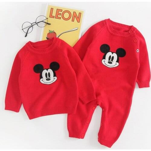 Disney Mickey Baby Clothes Infant Romper Newborn Kids Sweater Cotton Wool Knitted Tops For Boys Girls New Year Christmas Clo