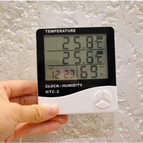 100pcs LCD Electronic Digital Temperature Humidity Meter Thermometer Hygrometer Indoor Outdoor Weather Station Clock HTC-2