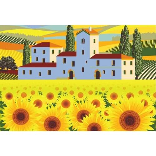 Plants Backdrop Sunflower Flower Sea and Town Photography Background Holiday Celebration Photo Booth Studio Decor