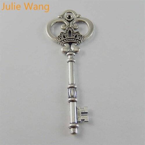 Julie Wang 2PCS 82*31*3mm Alloy Antique Color Heart Crown Key Shape Charms Neckalce Pendant Findings Jewelry Making Accessory
