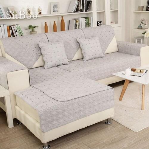 Beige grey coffee stripe embroidery quilted cotton sofa cover for living room slipcovers canape couch furniture covers SP5073