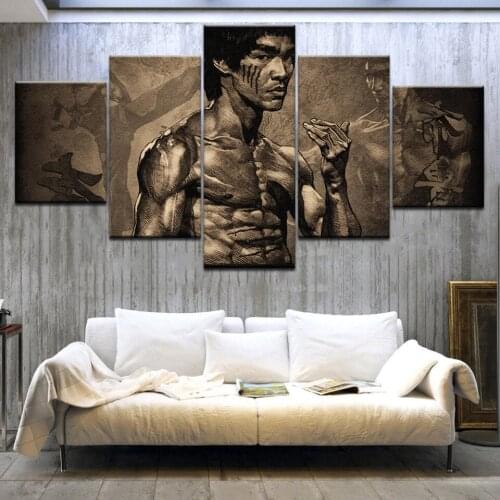 Canvas Modern HD Printed 5 Panel Kung Fu Superstar Bruce Lee Framework For Room Home Decor Wall Art Painting Pictures Poster