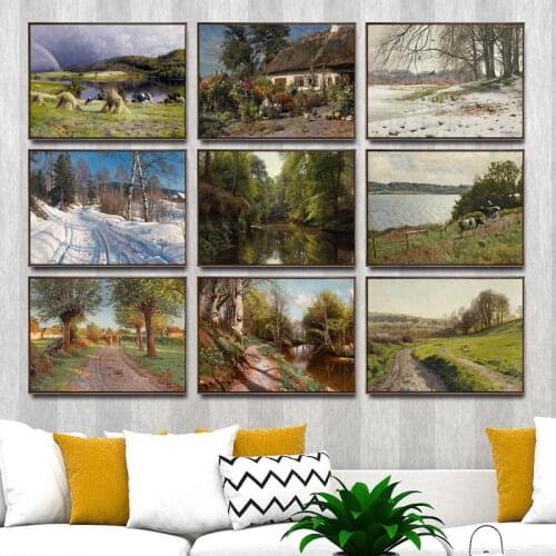 Home Decoration Print Art Wall Pictures for Living Room Poster Canvas Printings Paintings Danish Peder Mork Monsted Landscape