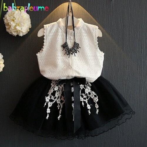 Babzapleume summer style baby girls clothing sets fashion white t-shirt+lace skirt children clothes for kids suits 2piece BC1456